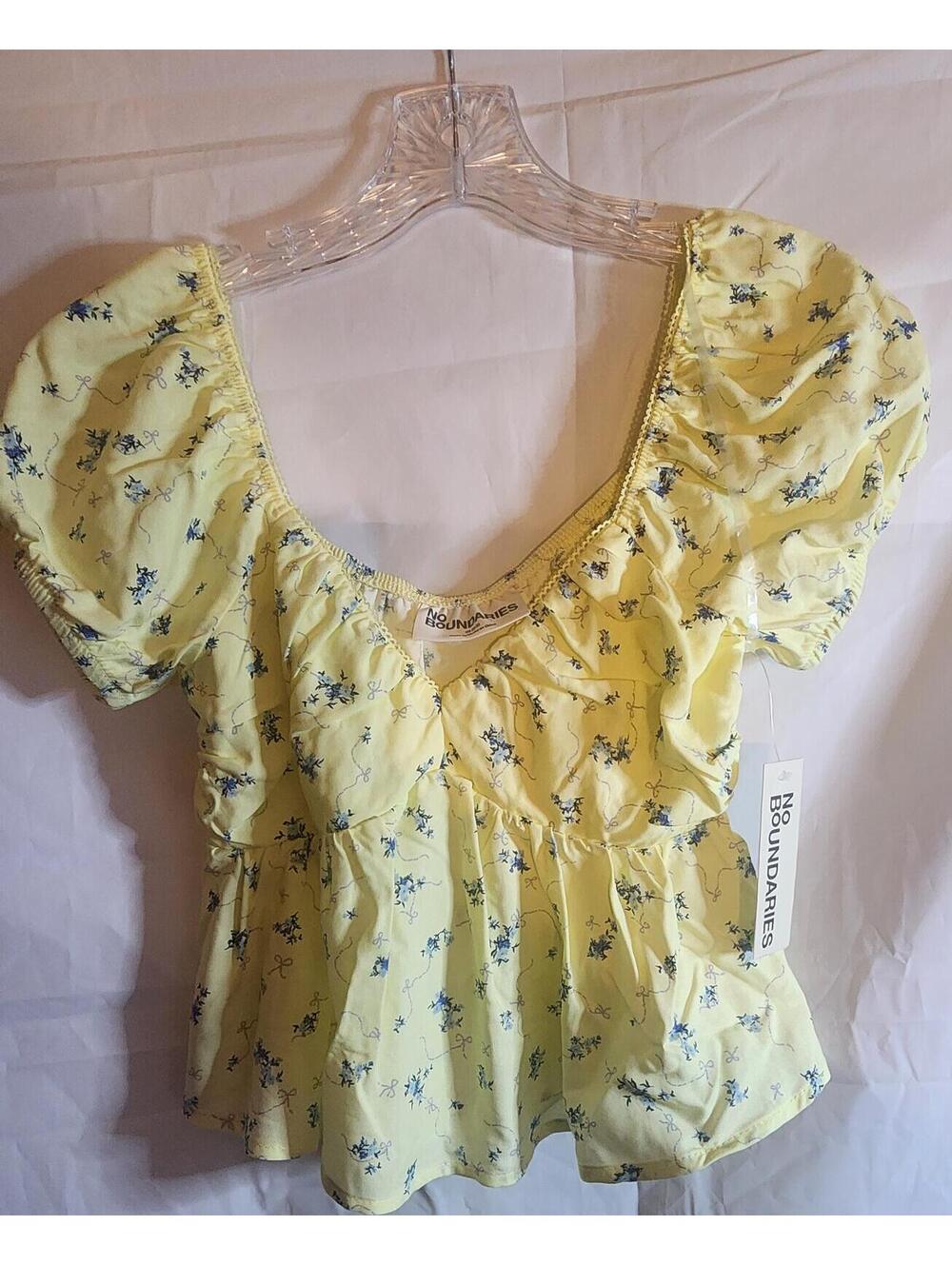 No Boundaries Yellow Floral Puff Sleeve Top XS